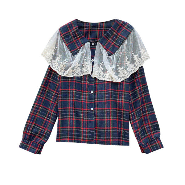 Kockás női ing hosszú ujjal és csipkével