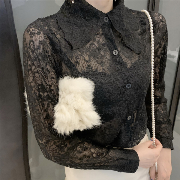 Női csipkeing klasszikus gallérral, fekete, fehér és bézs színben