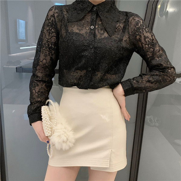 Női csipkeing klasszikus gallérral, fekete, fehér és bézs színben