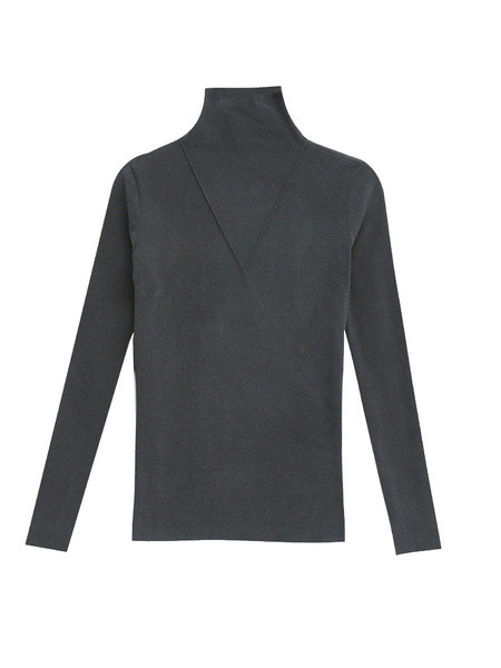 Γυναικεία βελούδινη μπλούζα με ψηλό γιακά σε μαύρο, μπλε και γκρι χρώμα