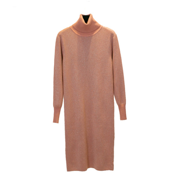 Női téli kötött ruha pólógallérral, hosszú ujjal és fényes hatású