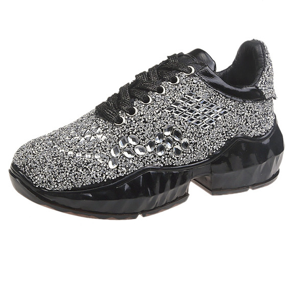 Стилни дамски маратонки с дебела подметка и блестящи камъни 