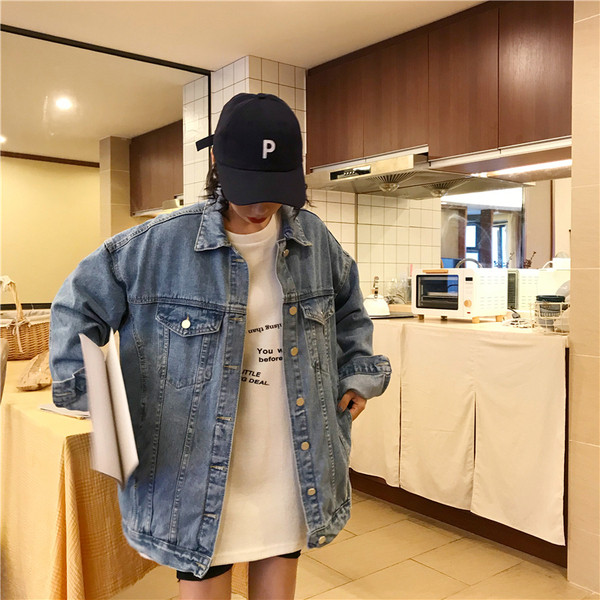 Női alkalmi farmerdzseki széles modell zsebekkel