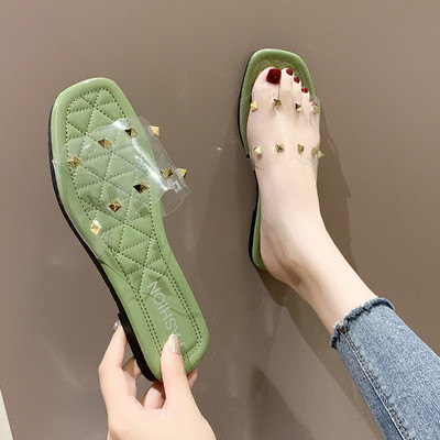 Μοντέρνες γυναικείεςπαντόφλες με διαφανές σιμία και τρουξ