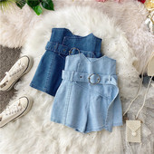 Модерни дамски къси дънки с колан и висока талия