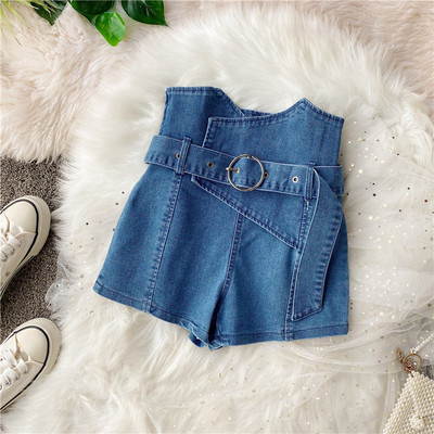 Модерни дамски къси дънки с колан и висока талия