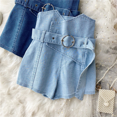 Модерни дамски къси дънки с колан и висока талия