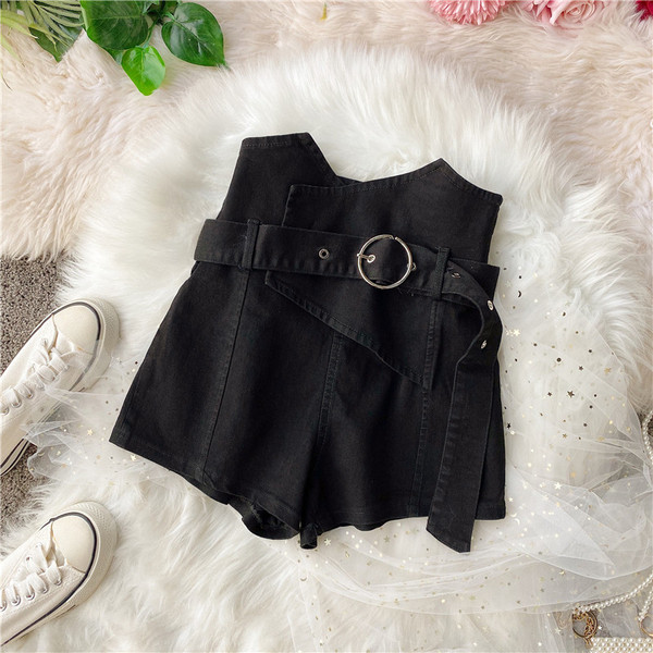 Модерни дамски къси дънки с колан и висока талия 