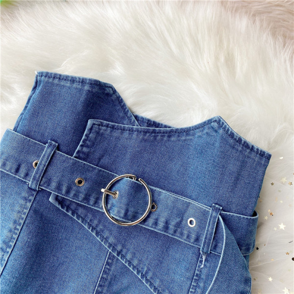 Модерни дамски къси дънки с колан и висока талия 