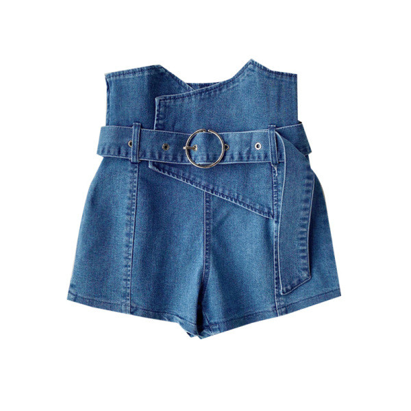 Модерни дамски къси дънки с колан и висока талия 