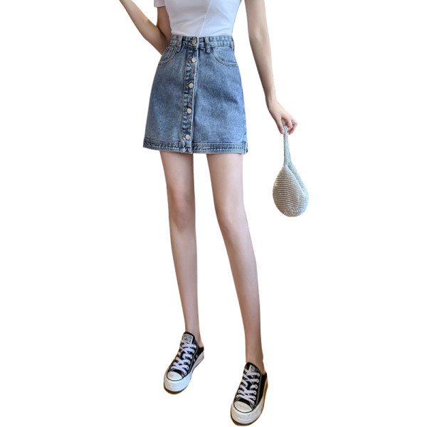 Alkalmi női farmerszoknya magas derékkal és gombokkal