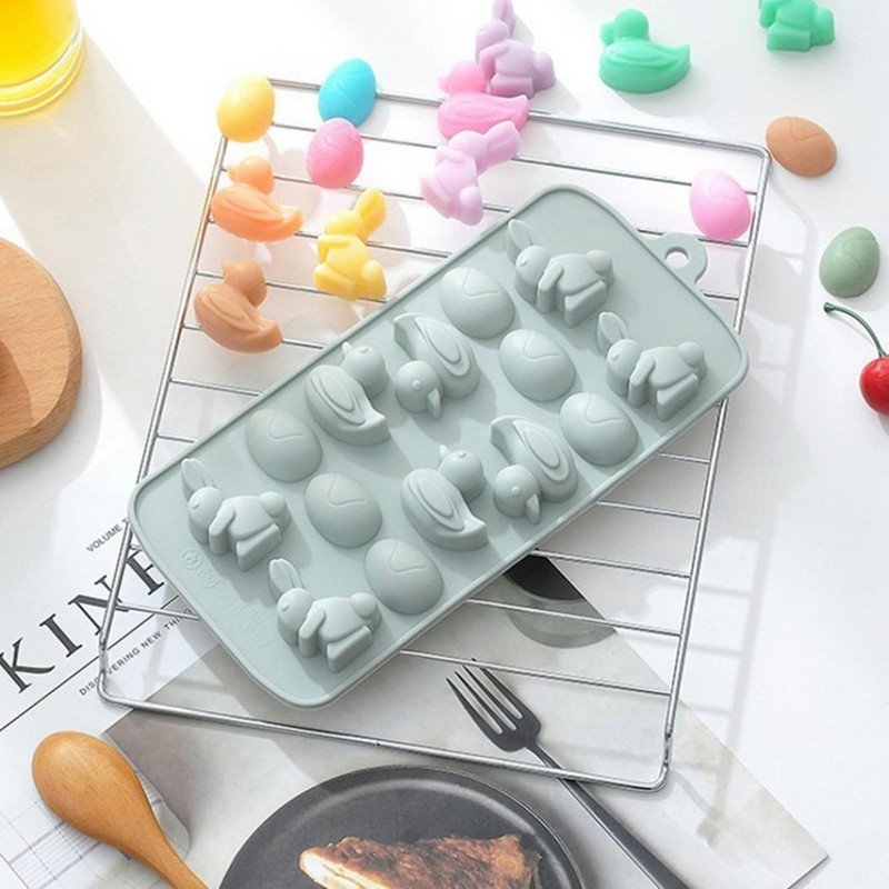 Húsvéti szilikon forma cukorkákhoz és édességekhez nyuszi, tojás és kacsa formájú