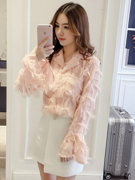 Elegáns női sifon ing rojtokkal és klasszikus gallérral