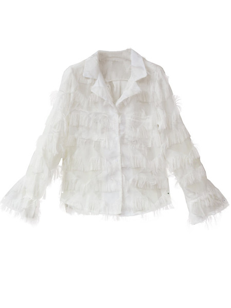 Elegáns női sifon ing rojtokkal és klasszikus gallérral