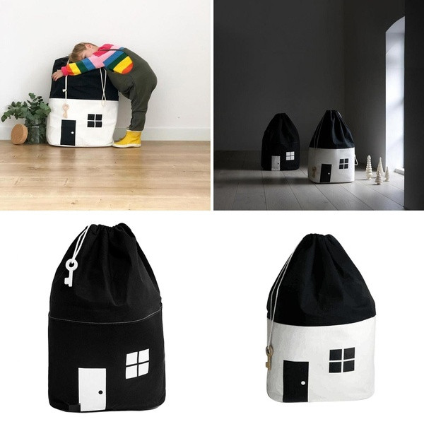 Nešiojamas krepšys su kaklaraiščiais, skirtas žaislams laikyti, namuko formos