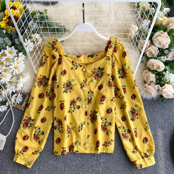 Női sifon ing négyzet alakú nyakkivágással és gombokkal