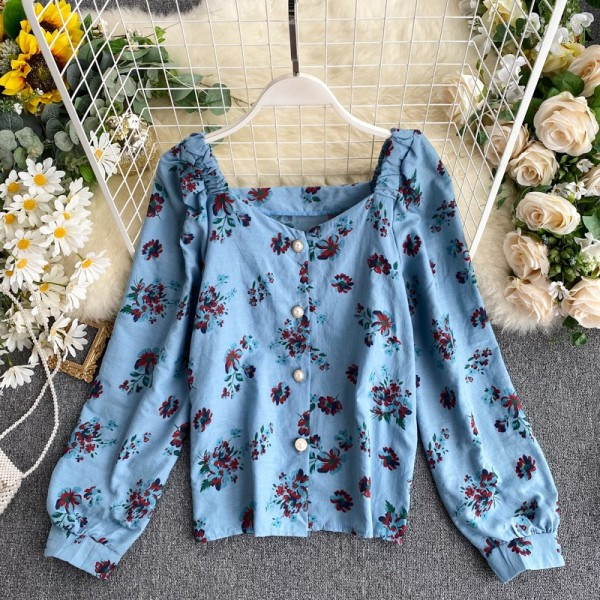 Női sifon ing négyzet alakú nyakkivágással és gombokkal