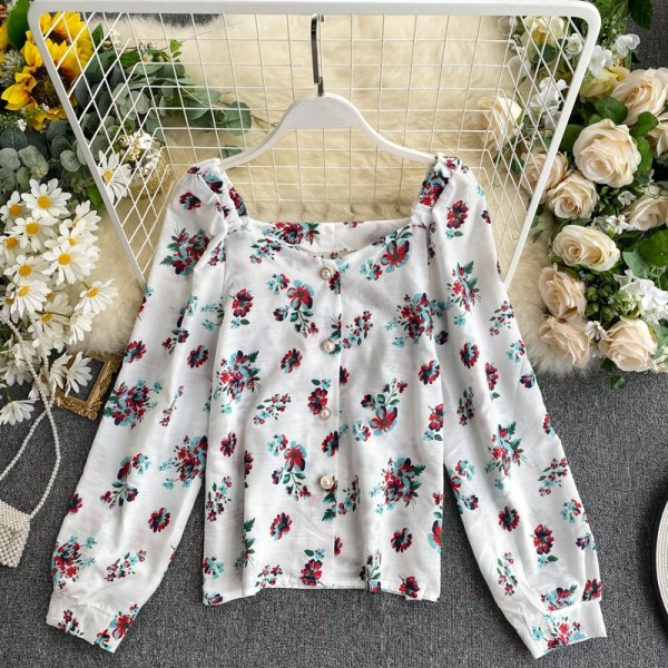 Női sifon ing négyzet alakú nyakkivágással és gombokkal