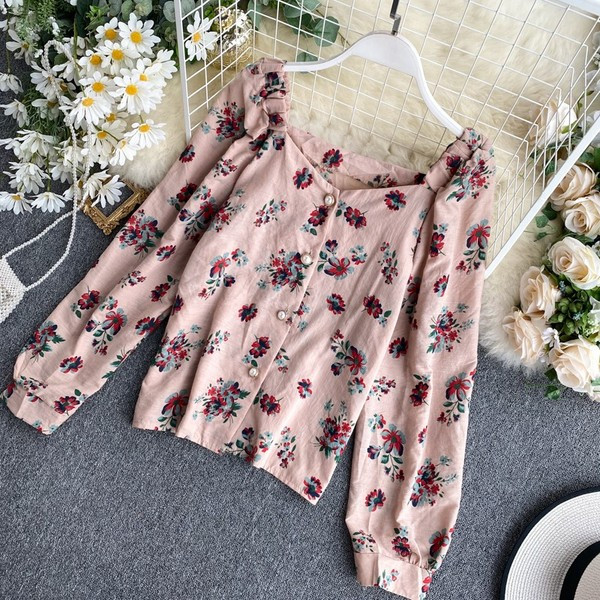 Női sifon ing négyzet alakú nyakkivágással és gombokkal