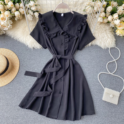 Női alkalmi ruha gombokkal és rövid ujjú rózsaszín, fekete, bézs és zöld színben