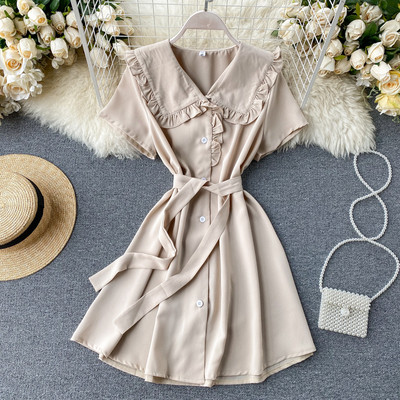 Női alkalmi ruha gombokkal és rövid ujjú rózsaszín, fekete, bézs és zöld színben