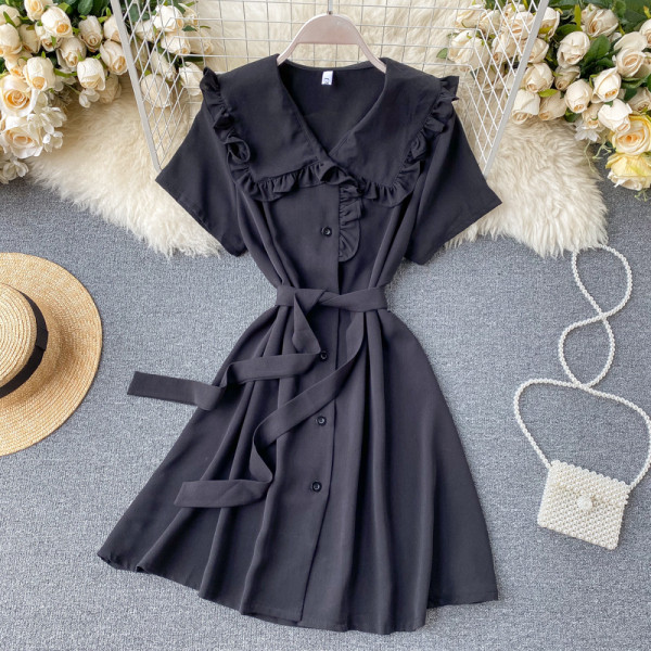 Női alkalmi ruha gombokkal és rövid ujjú rózsaszín, fekete, bézs és zöld színben