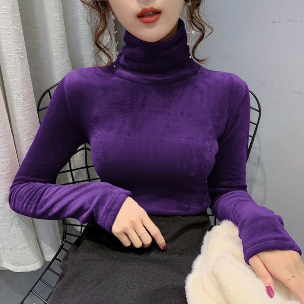 Liibuv seemisnahast naiste polo kõrge kraega