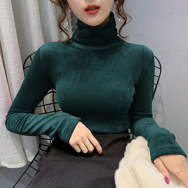 Liibuv seemisnahast naiste polo kõrge kraega