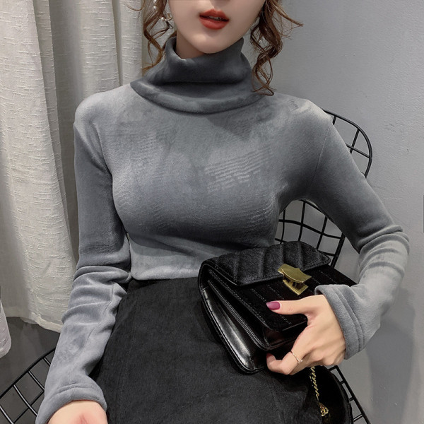 Liibuv seemisnahast naiste polo kõrge kraega