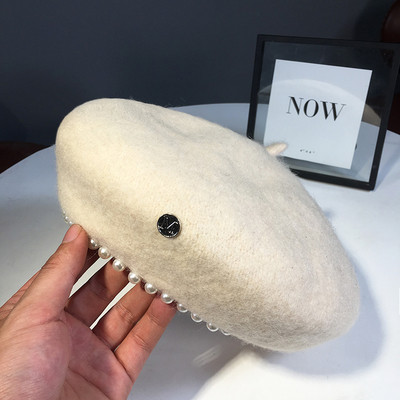 Pärlitega kaunistatud naiste villane barett