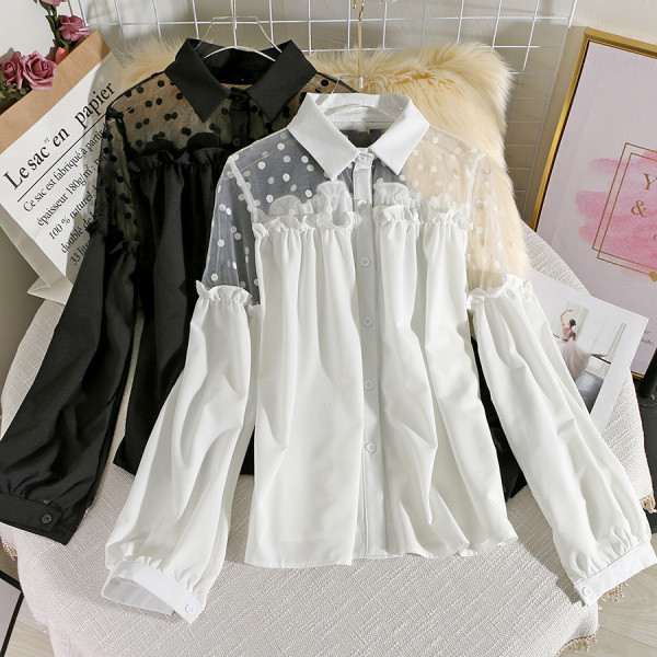 Stílusos női ing hosszú ujjal és klasszikus gallérral