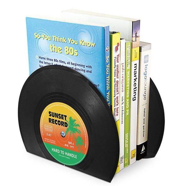 Plastic stand for books and magazines in the form of a gramophone record