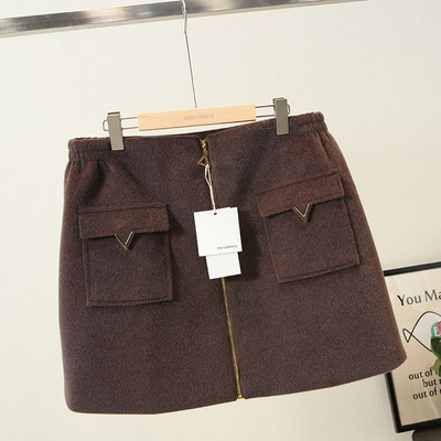 Modern női téli szoknya cipzárral és zsebekkel