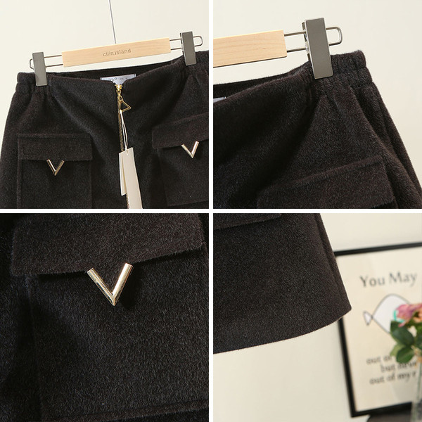 Modern női téli szoknya cipzárral és zsebekkel