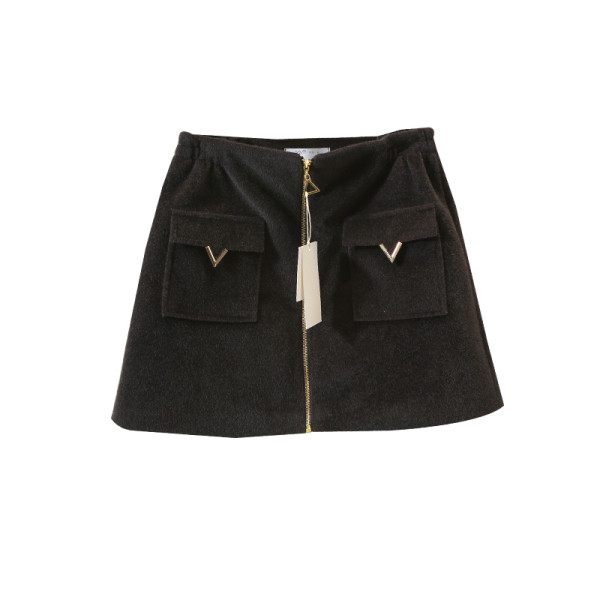 Modern női téli szoknya cipzárral és zsebekkel