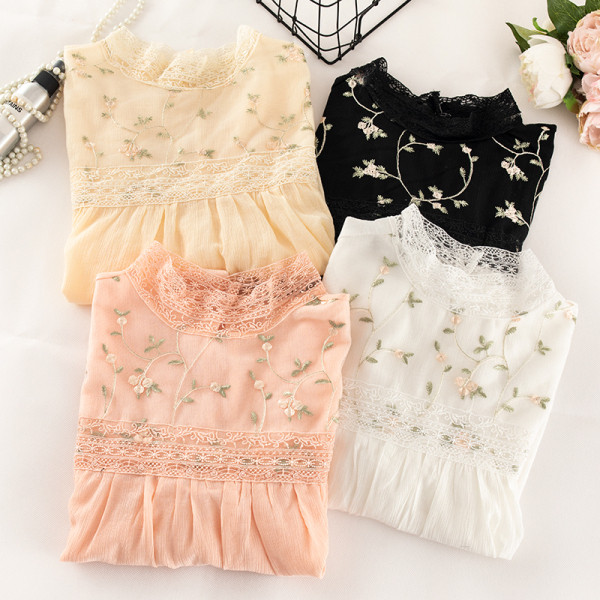 Modern női ing hímzéssel és csipkével sárga, rózsaszín, fehér és fekete színben