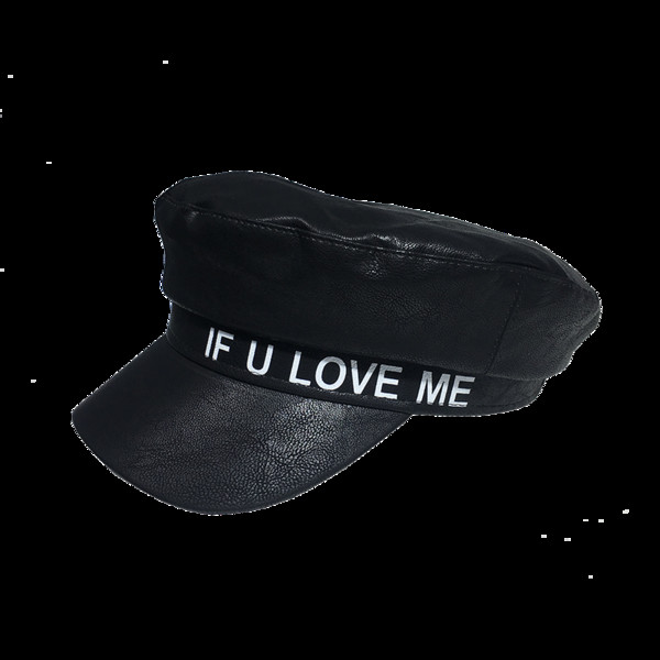 Aktuális női sapka műbőr sapkából, napellenzővel és felirattal