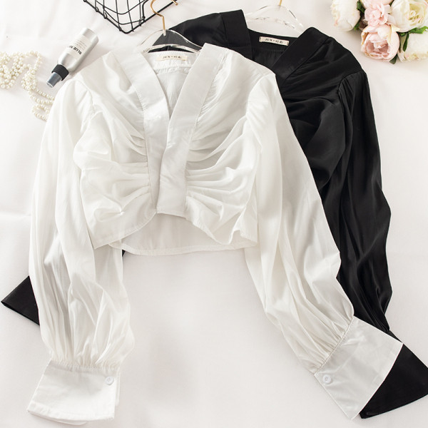 Női szatén ing V-nyakkal, fehér, fekete és bézs színben