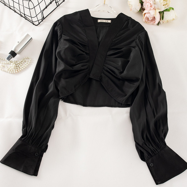 Női szatén ing V-nyakkal, fehér, fekete és bézs színben