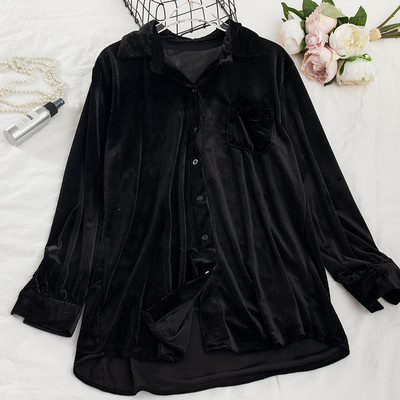 Naiste velvetist särk klassikalise kaelusega musta ja punase värviga