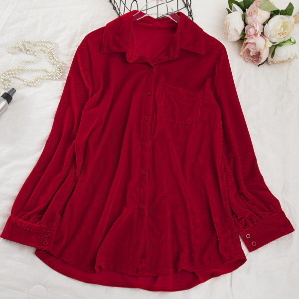 Naiste velvetist särk klassikalise kaelusega musta ja punase värviga