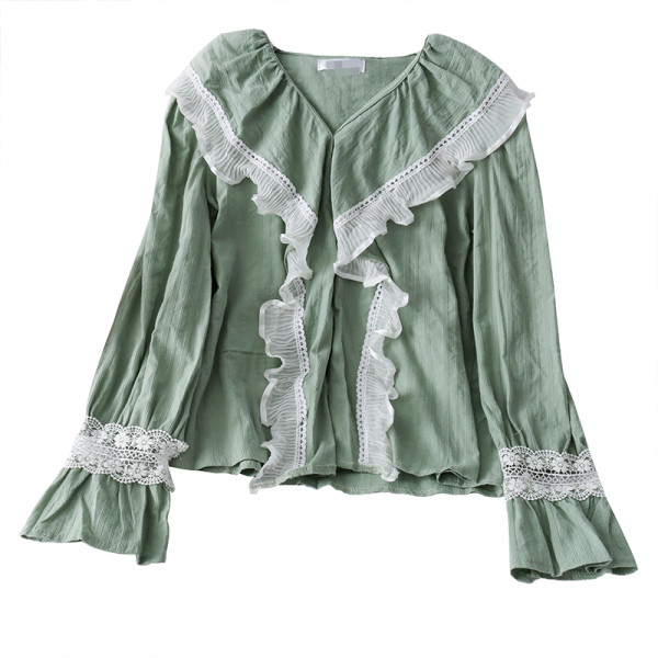 Modern női blúz spitz nyakkivágással és csipkével