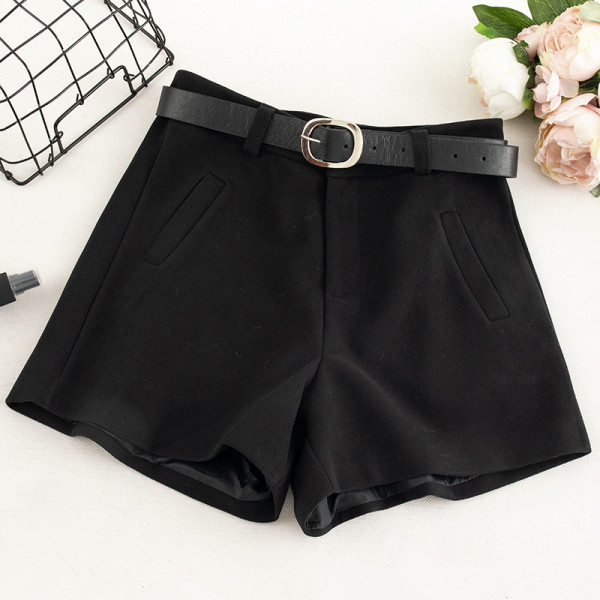 Къси зимни панталони с висока талия и колан в кафяв и черен цвят