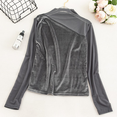 Női bársony blúz bézs, fekete és szürke hálóval