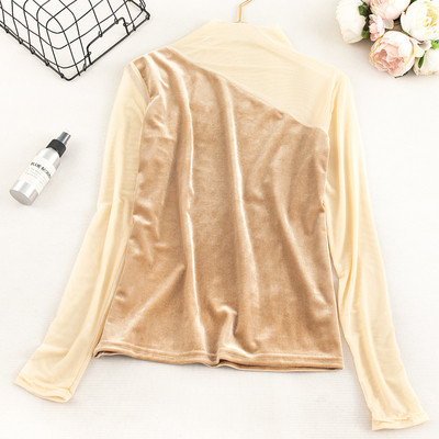 Női bársony blúz bézs, fekete és szürke hálóval