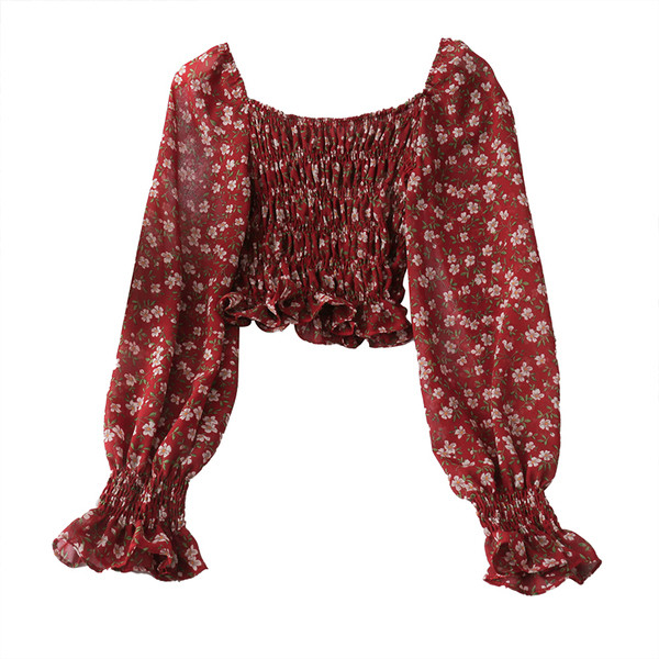 Új modell női blúz csupasz váll, virágos motívumokkal