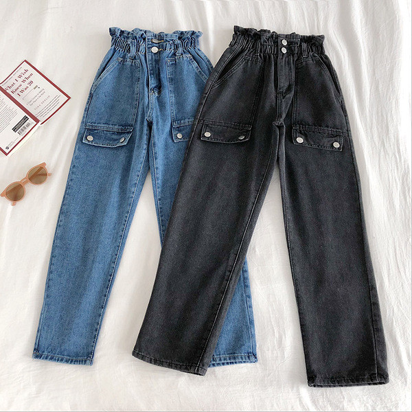 Alkalmi női farmer széles modell zsebekkel és elasztikus derékkal