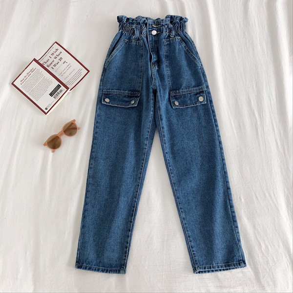 Alkalmi női farmer széles modell zsebekkel és elasztikus derékkal