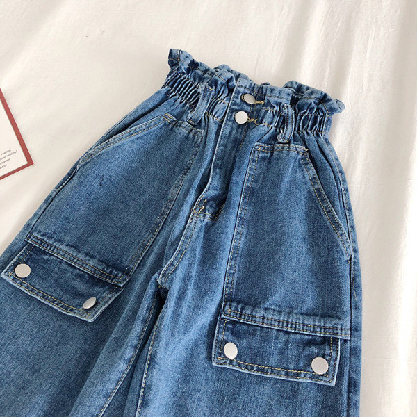 Alkalmi női farmer széles modell zsebekkel és elasztikus derékkal