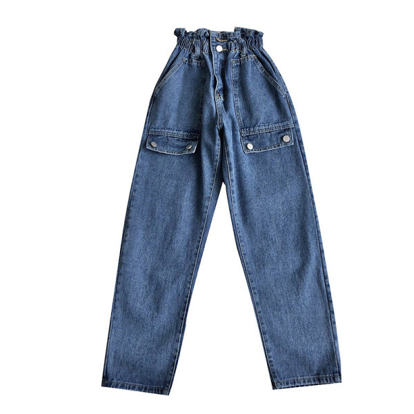 Alkalmi női farmer széles modell zsebekkel és elasztikus derékkal